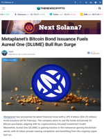 Metaplanet’s Bitcoin Bond Issuance Fuels Aureal One (DLUME) Bull Run Surge