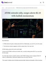 ATOM extends rally, surges above $2.10 with bullish momentum
