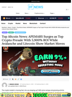 Top Altcoin News: APEMARS Surges as Top Crypto Presale With 5,900% ROI While Avalanche and Litecoin Show Market Moves - Deythere