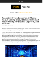 Topnotch Crypto Launches AI Mining V3.0.3, Setting a New Standard in Smart Cloud Mining for Bitcoin, Dogecoin, and Litecoin