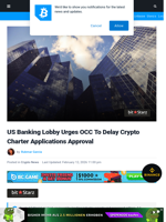 US Banks Urges Delay Of Crypto Charters In New Letter