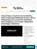 Corey Frayer: Crypto loses its identity when mimicking traditional finance, SEC's independence is crucial for regulation, and compliance can create competitive advantages | Bankless