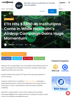 ETH Hits $3400 as Institutions Come In While Nexchain's Airdrop Campaign Gains Huge Momentum | Live Bitcoin News