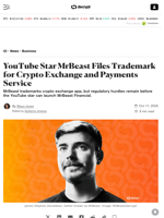 YouTube Star MrBeast Files Trademark for Crypto Exchange and Payments Service - Decrypt