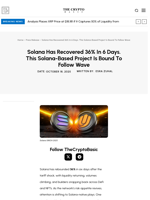 Solana Has Recovered 36% In 6 Days. This Solana-Based Project Is Bound To Follow Wave