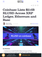 Coinbase Lists $2.6B RLUSD Across XRP Ledger, Ethereum and Base
