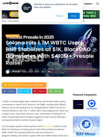 Solana Hits 1.7M WBTC Users, BNB Stabilizes at $1K, BlockDAG Dominates With $410M+ Presale Raise! | Live Bitcoin News