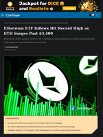 Ethereum ETF Inflows Hit Record High as ETH Surges Past $3,400