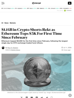 $1.14B in Crypto Shorts Rekt as Ethereum Tops $3K For First Time Since February - Decrypt