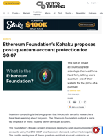 Ethereum Foundation's Kohaku proposes post-quantum account protection for $0.07