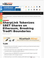 SharpLink Tokenizes SBET Shares on Ethereum, Breaking TradFi Boundaries - The Crypto News Wire
