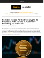 Remittix Tipped As the Best Crypto To Buy Now, With Solana & Avalanche Following In 2nd & 3rd