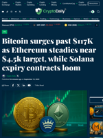 Bitcoin surges past $117K as Ethereum steadies near $4.5k target, while Solana expiry contracts loom - Crypto Daily