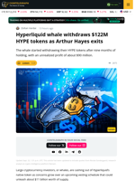 Whale Withdraws $122M Hype Ahead Of $11.9B Team Unlock
