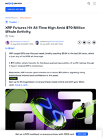 XRP Price Rally Unshaken by $70 Million Whale Move