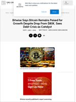 Bitwise Says Bitcoin Remains Poised for Growth Despite Drop From $80K, Sees Debt Crisis as Catalyst