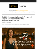 Reddit Community Reveals Preferred Crypto Casinos with No KYC Requirements: JACKBIT