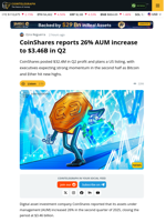 CoinShares Q2 Net Profit Hits $32.4M as AUM Grows 26%