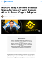 Richard Teng Confirms Binance Signs with Buenos Aires