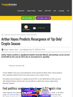 Arthur Hayes Predicts Resurgence of ‘Up Only’ Crypto Season