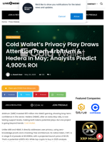 Cold Wallet’s Privacy Play Draws Attention From Arbitrum & Hedera In May; Analysts Predict 4,900% ROI | Live Bitcoin News