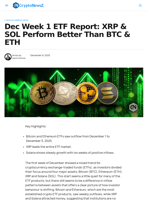 Dec Week 1 ETF Report: XRP & SOL Top Inflow, BTC & ETH Dip