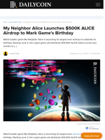 My Neighbor Alice Launches $500K ALICE Airdrop to Mark Game’s Birthday - DailyCoin