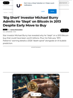 'Big Short' Investor Michael Burry Admits He 'Slept' on Bitcoin in 2013 Despite Early Move to Buy - U.Today