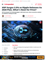 XRP Surges 3.5%, Ripple Releases 2026 Plan, What’s Next?
