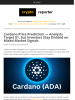 Cardano Price Prediction — Analysts Target $1, but Investors Stay Divided on Mixed Market Signals