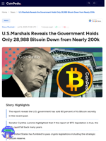 U.S.Marshals Reveals the Government Holds Only 28,988 Bitcoin