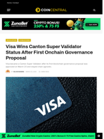 Visa Wins Canton Super Validator Status After First Onchain Governance Proposal