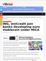 ING, UniCredit join banks developing euro stablecoin under MiCA - The Crypto News Wire