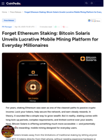 Forget Ethereum Staking: Bitcoin Solaris Unveils Lucrative Mobile Mining Platform for Everyday Millionaires