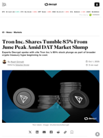Tron Inc. Shares Tumble 85% From June Peak Amid DAT Market Slump - Decrypt