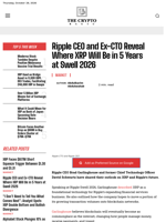 Ripple CEO and Ex-CTO Reveal Where XRP Will Be in 5 Years at Swell 2026
