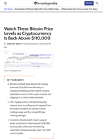 Watch These Bitcoin Price Levels as Cryptocurrency Is Back Above $110,000