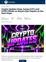 Crypto Update: Pepe Jumps 9.7% and HYPE Climbs as Buyers Eye Pepeto as the Next Pepe - TechBullion