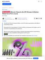 Bitcoin Reacts to 2.7% CPI Print: Inflation Cools in June