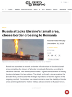 Russia attacks Ukraine's Izmail area, closes border crossing to Romania