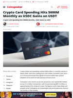 Crypto Card Spending Hits $600M Monthly as USDC Gains on USDT - Coinspeaker