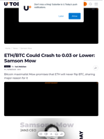 ETH/BTC Could Crash to 0.03 or Lower: Samson Mow - U.Today