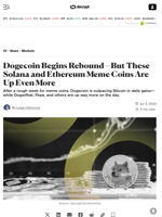 Dogecoin Begins Rebound—But These Solana and Ethereum Meme Coins Are Up Even More - Decrypt
