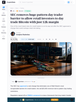 SEC removes huge pattern day trader barrier to allow retail investors to day trade Bitcoin with just $2k margin