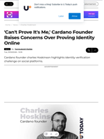 'Can't Prove It's Me,' Cardano Founder Raises Concerns Over Proving Identity Online - U.Today
