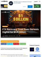 FTX Recovery Trust Sues Genesis Digital for $1.15 Billion | Live Bitcoin News