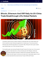 Bitcoin, Ethereum And XRP Rally As US-China Trade Breakthrough Lifts Global Markets