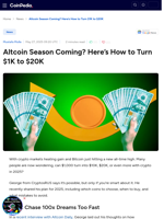 Altcoin Season Coming? Here’s How to Turn $1K to $20K