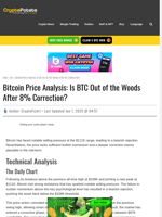 Bitcoin Price Analysis: Is BTC Out of the Woods After 8% Correction?