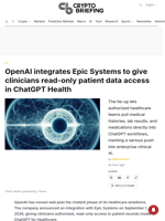 OpenAI integrates Epic Systems to give clinicians read-only patient data access in ChatGPT Health
